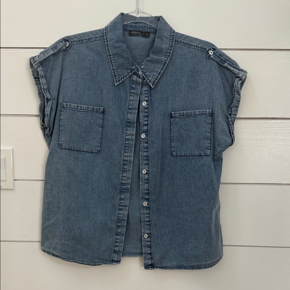 Casual Blue Denim Button-Down Shirt